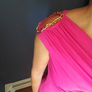 One shoulder pink dress with chain detail